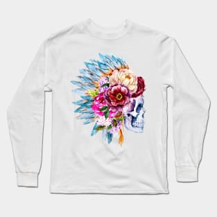 Image: Watercolor, Skull and flower headdress Long Sleeve T-Shirt